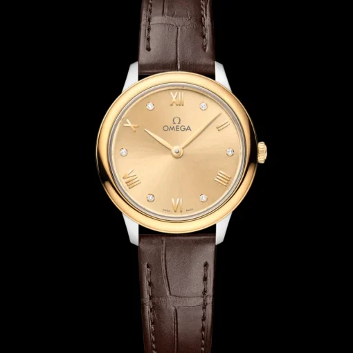 27,5 mm, acier ‑ or jaune sur bracelet en cuir|OMEGA Online