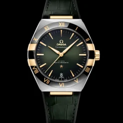 41 mm, acier ‑ or jaune sur bracelet en cuir|OMEGA Fashion