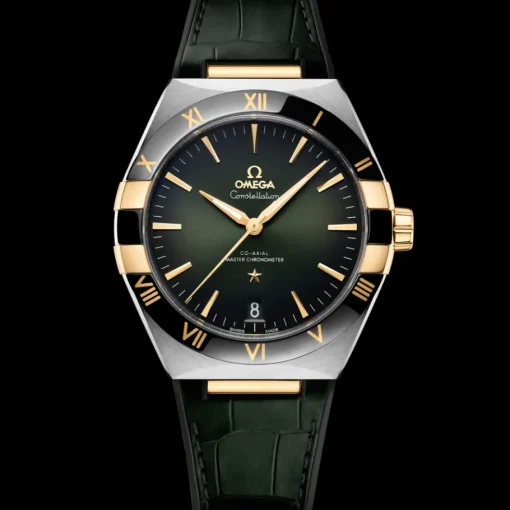 41 mm, acier ‑ or jaune sur bracelet en cuir|OMEGA Fashion