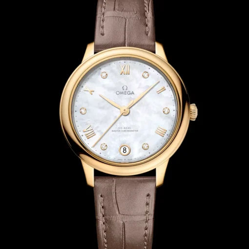 34 mm, or jaune sur bracelet en cuir|OMEGA Sale