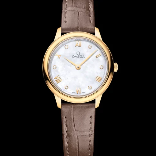 27,5 mm, or jaune sur bracelet en cuir|OMEGA Discount