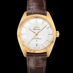 39 mm, or jaune sur bracelet en cuir|OMEGA Outlet