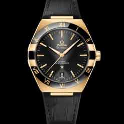 41 mm, or jaune sur bracelet en cuir|OMEGA Outlet