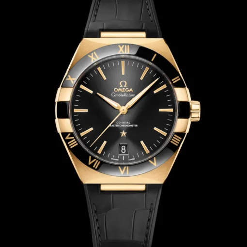 41 mm, or jaune sur bracelet en cuir|OMEGA Outlet
