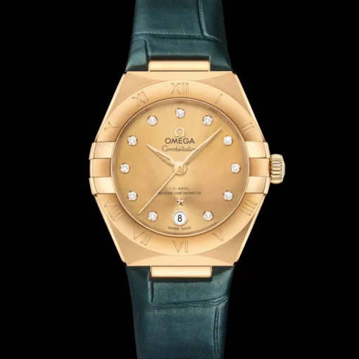 29 mm, or jaune sur bracelet en cuir|OMEGA Online