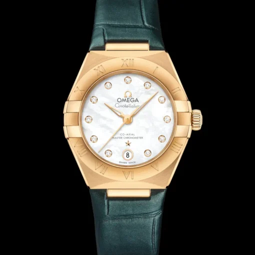 29 mm, or jaune sur bracelet en cuir|OMEGA New