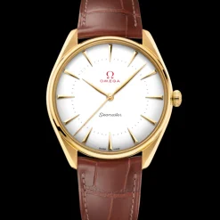 39,5 mm, or jaune sur bracelet en cuir|OMEGA Sale